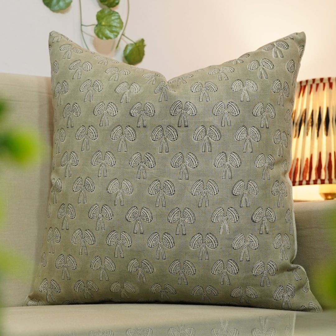 Square/Lumber block print pillow cover- Pure Linen- MUSHAK - Fabdivine