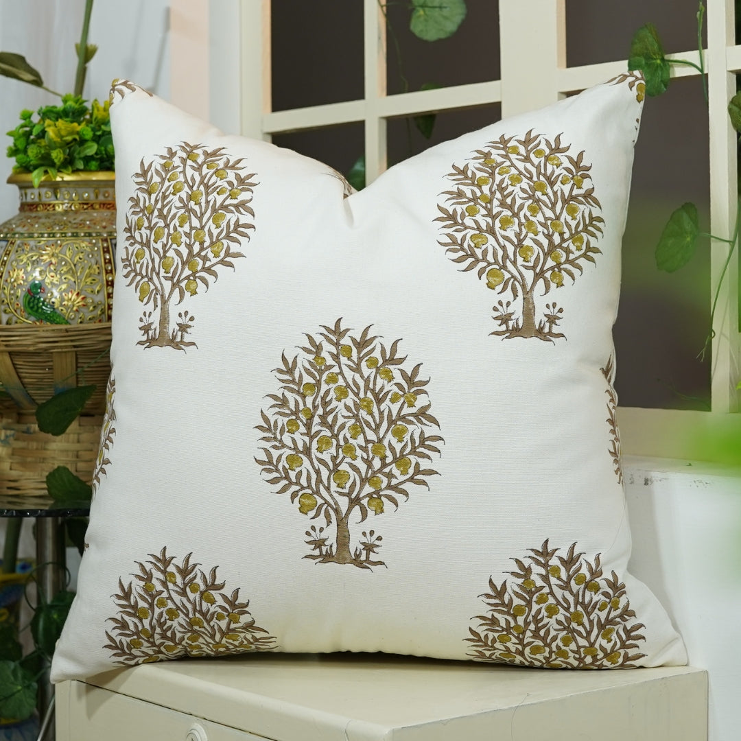 Hand Block Print Thick Cotton White designer pillow cover- ANAR - Fabdivine