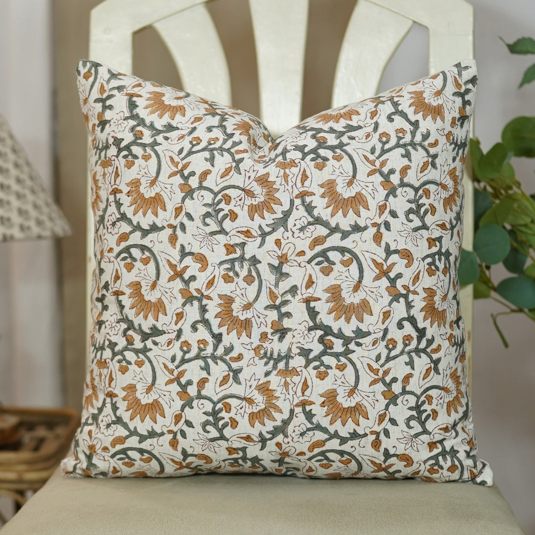 Block print Cotton Linen throw pillow cover- MADHAV - Fabdivine