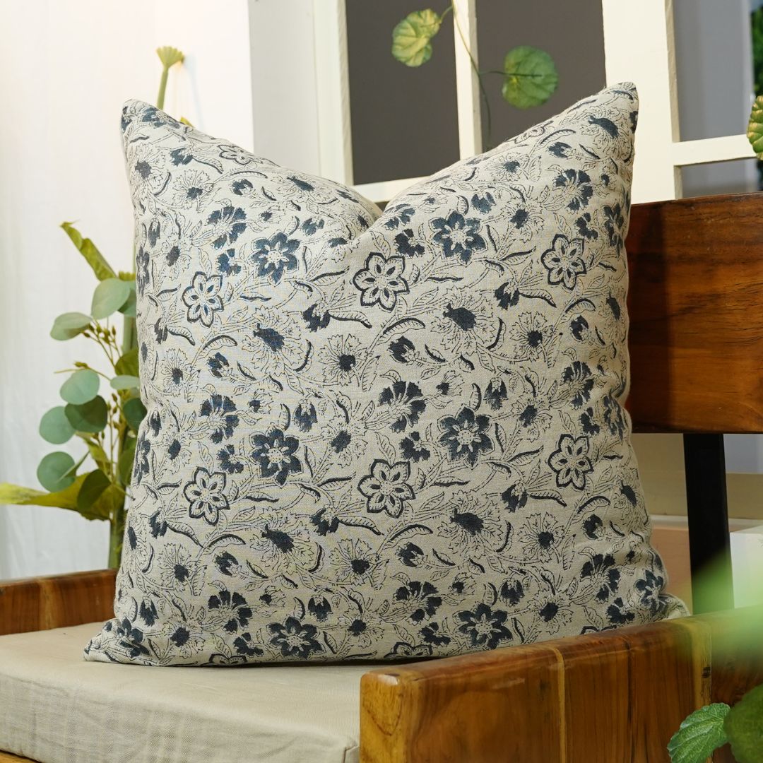 Block Print Linen Pillow Cover- JARUL - Fabdivine