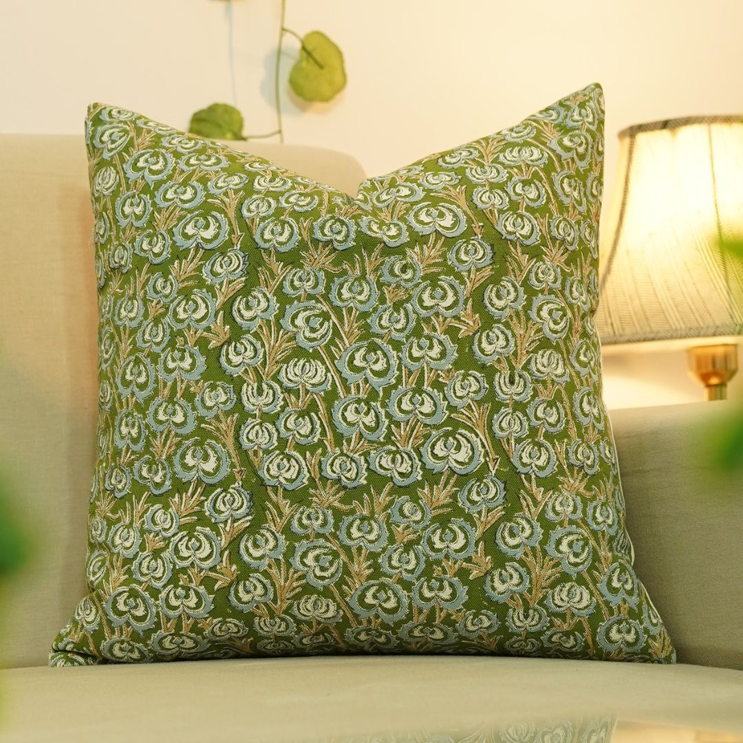 Block print Pillow cover for sofa, couch or bed- Duck Canvas- HEART WINE - Fabdivine