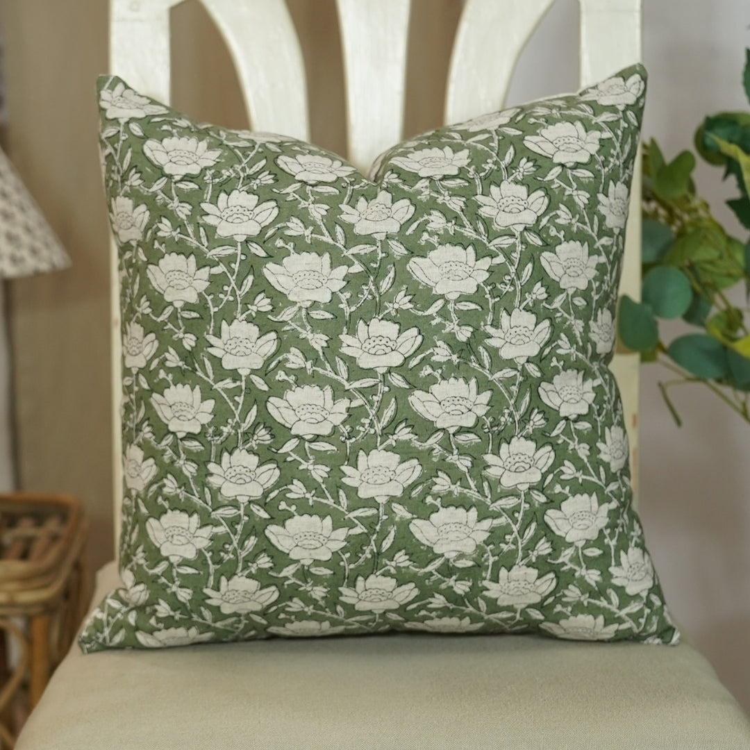 Throw Pillow Cover Designer Collection of Hand Block Print Cotton Linen- DHRUV - Fabdivine