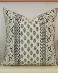 Hand Block Printed Off White Linen Designer Pillow Cover -  Flower Buta By Favdivine