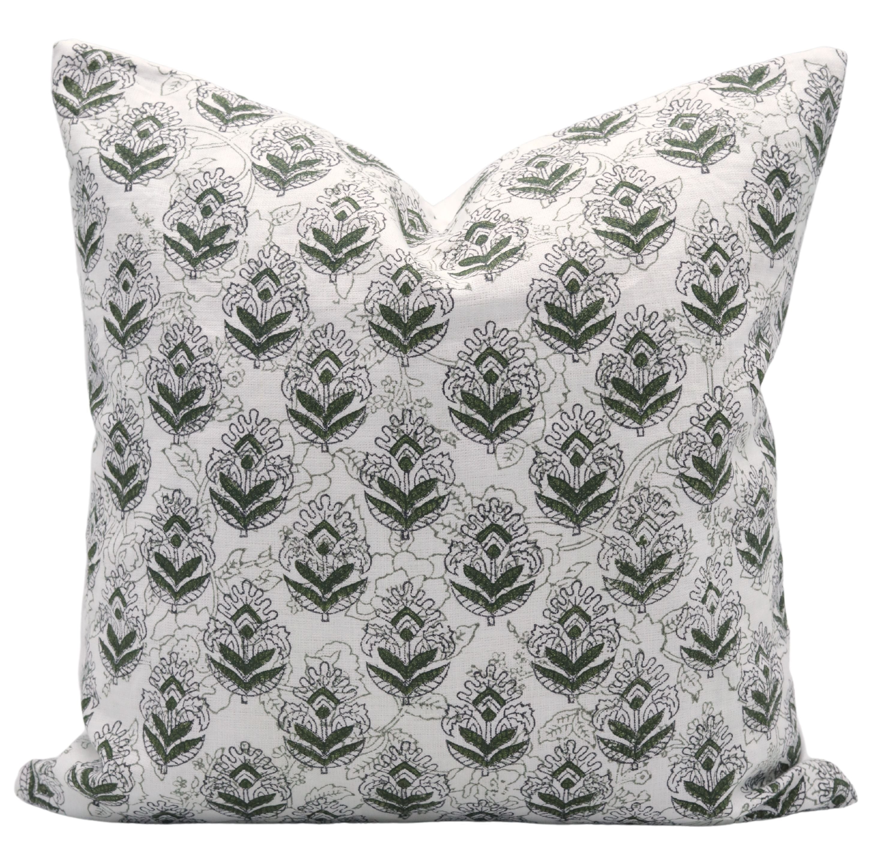 Block print Pure Linen throw pillow cover- BETEL LEAF - Fabdivine