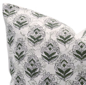 Block print Pure Linen throw pillow cover- BETEL LEAF - Fabdivine