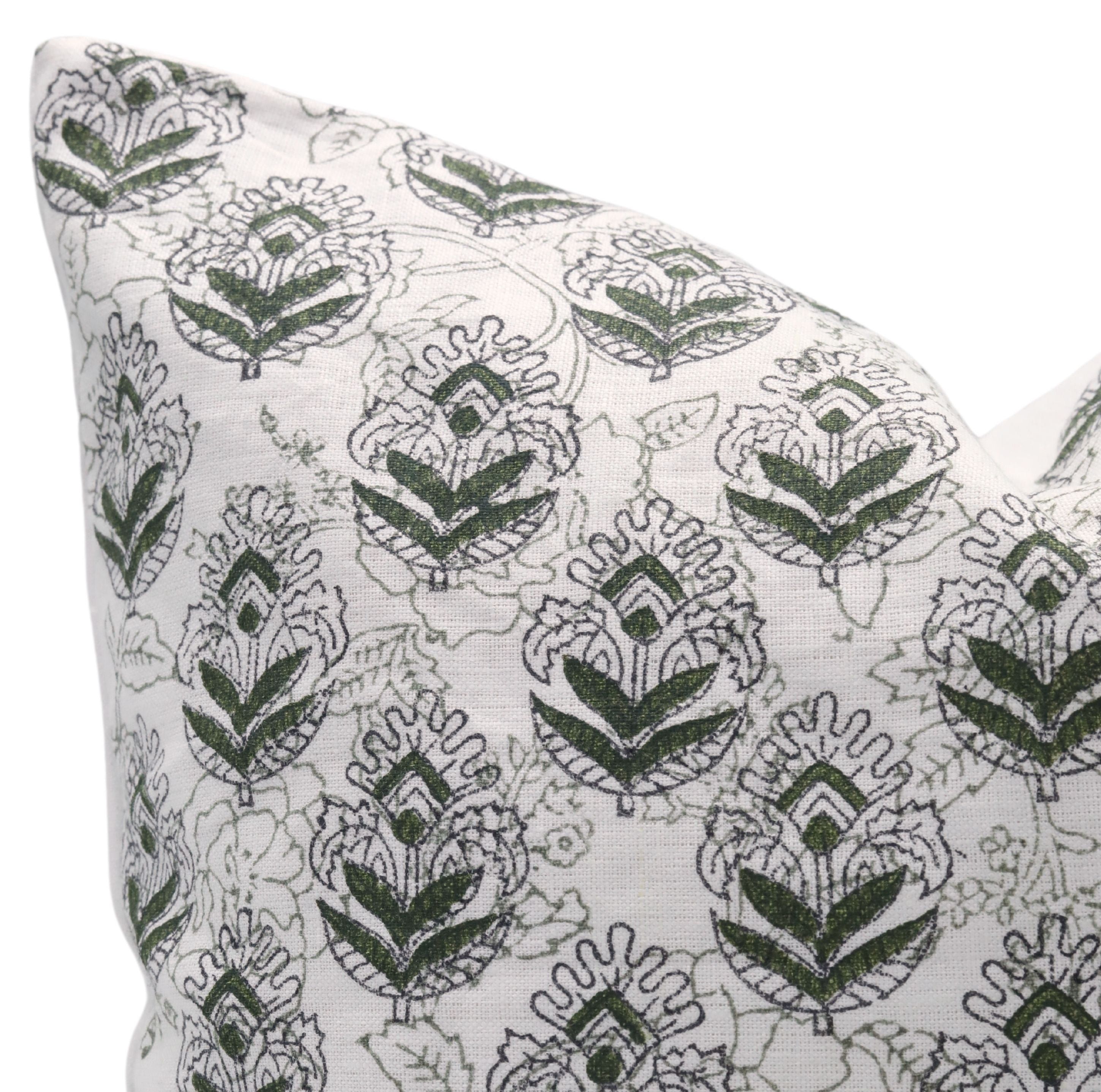 Block print Pure Linen throw pillow cover- BETEL LEAF - Fabdivine