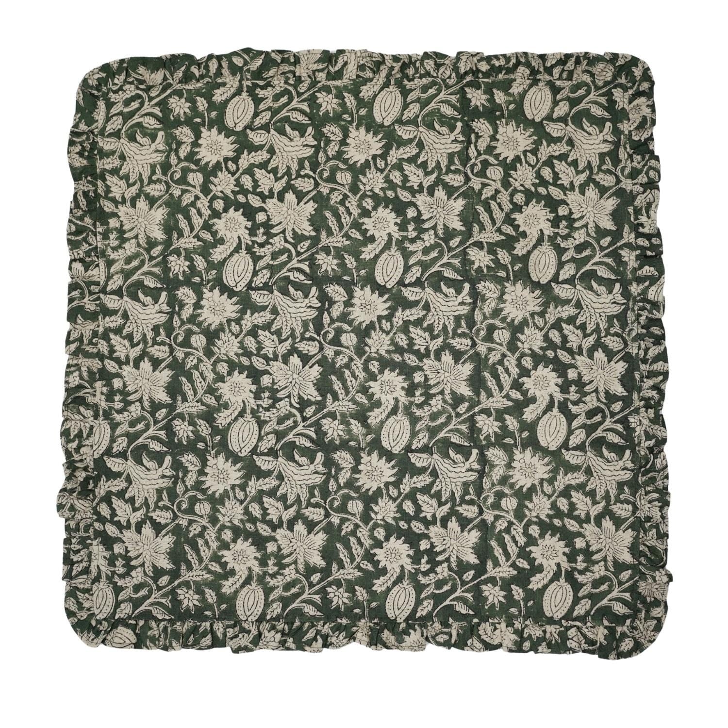 FLORAL HANDMADE DECORATIVE DINNER FRILL SET OF LINEN BLOCK PRINTED FABRIC TABLE NAPKINS – ARADHANA