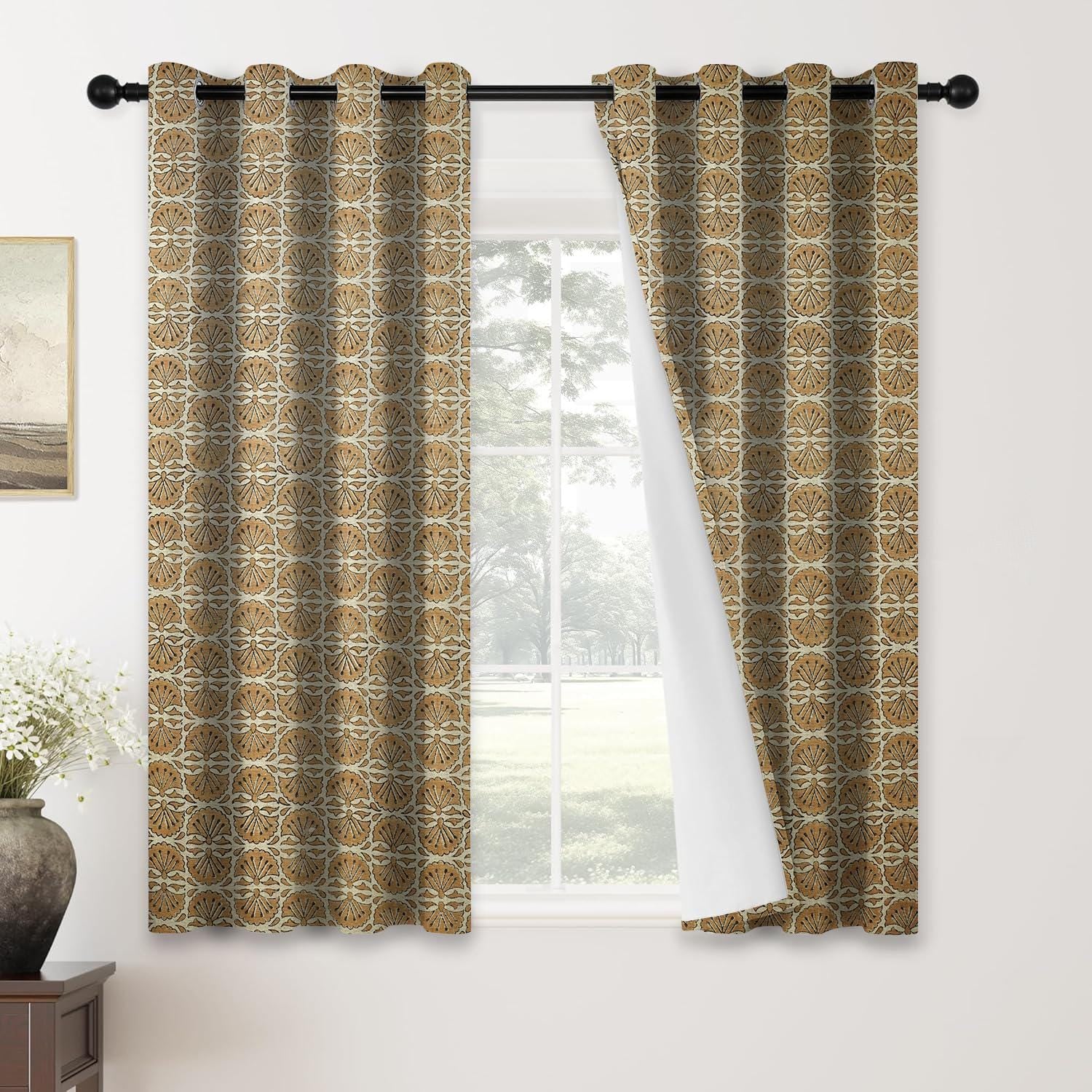 Blackout Floral Linen Grommet Curtains  Room Darkening Drapery for Stylish Window Treatment - Bijhni