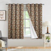 Blackout Floral Grommet Curtains - Room Darkening Linen Fabric Decorative Panels - Rajat