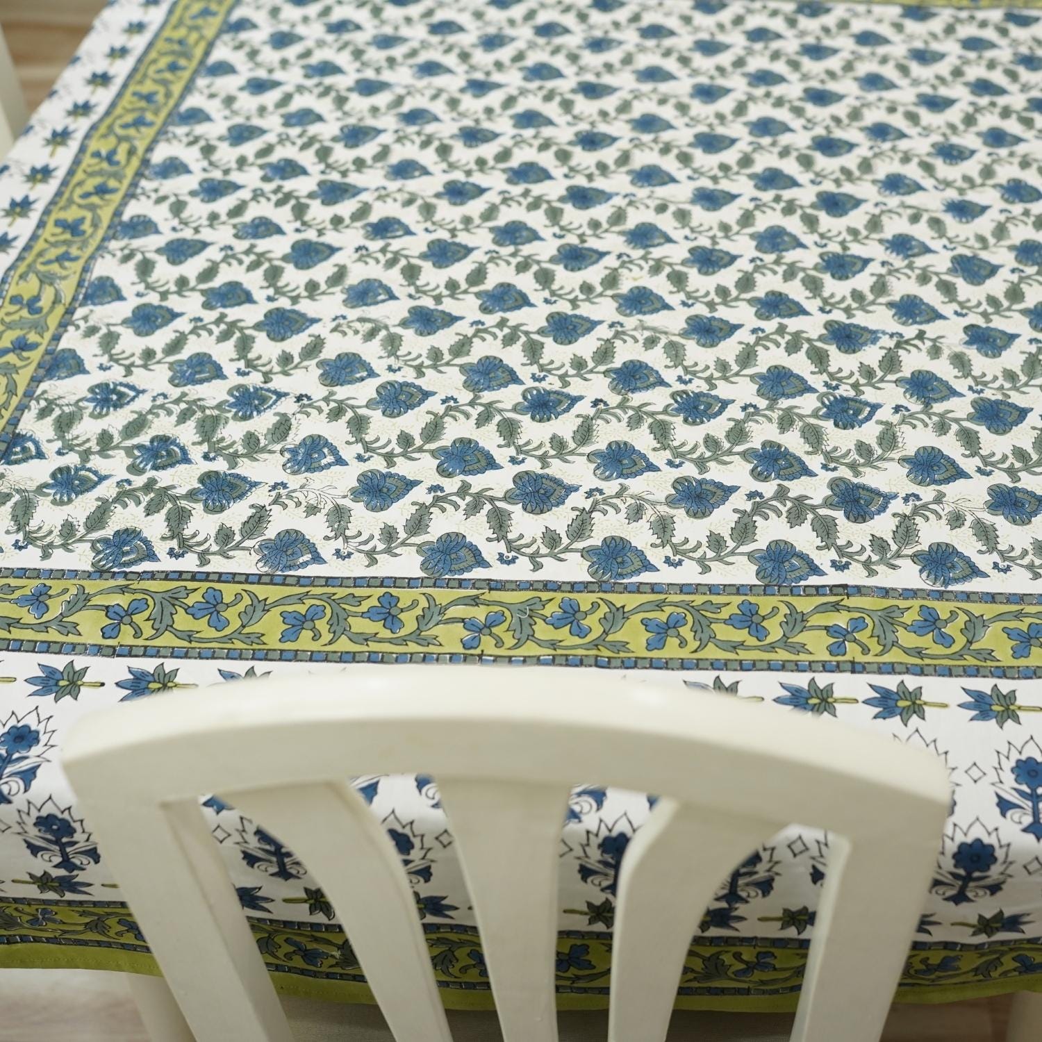 HANDCRAFTED INDIAN  BLOCK PRINTED TABLE COVER 100% COTTON FABRIC AND NAPKINS RUNNER - KUSUM