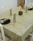 HAND BLOCK PRINTED COTTON FLORAL DECORATIVE BOHO TABLE COVER WITH NAPKINS - TITLI