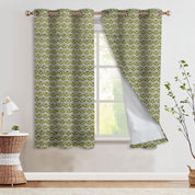 Pure Linen Blackout Grommet Curtain - Room Darkening Hand Block Print Window Treatment - Madhuvan