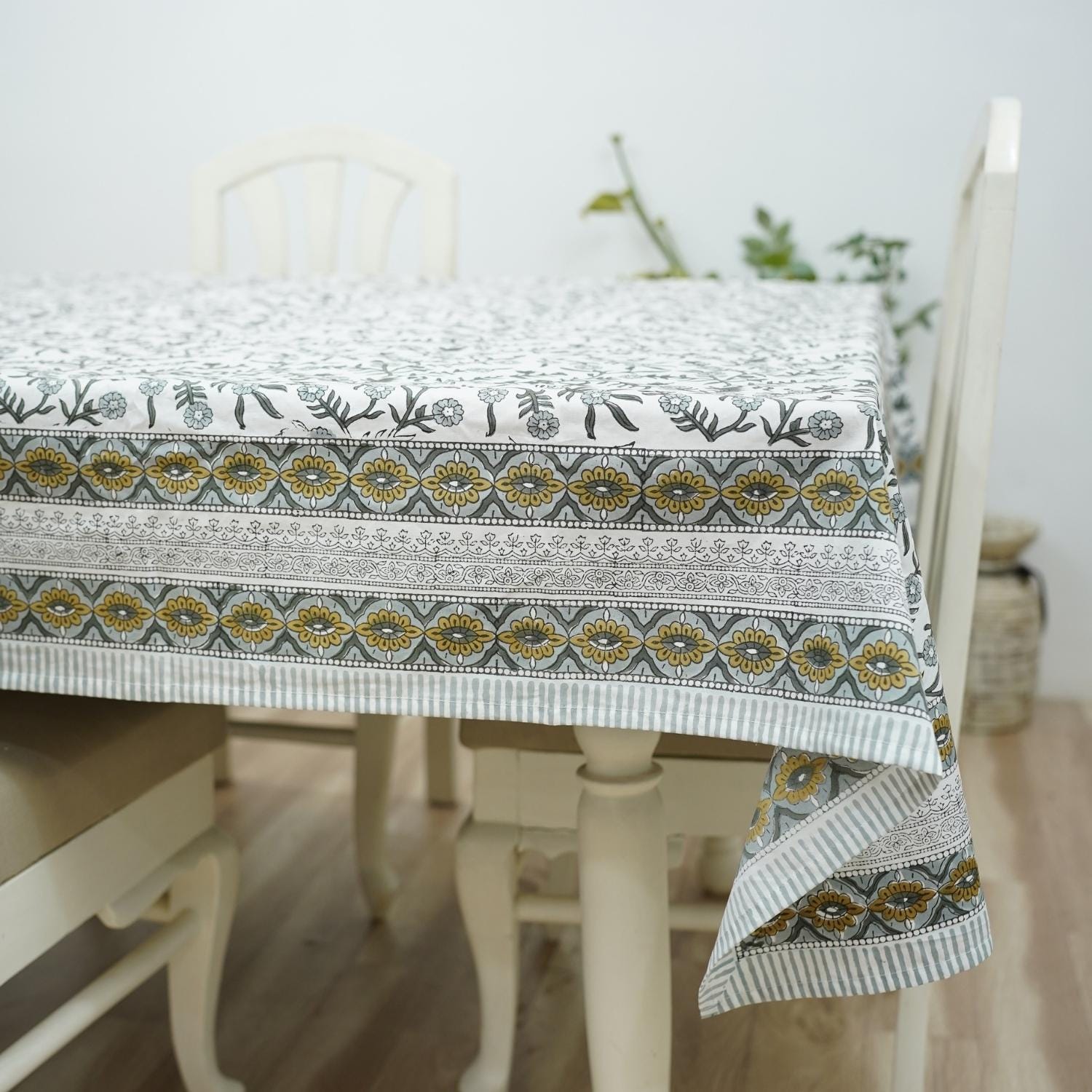 FLORAL HAND BLOCK PRINTED 100% COTTON KITCHEN TABLE COVER AND NAPKINS SET - SEHJAN