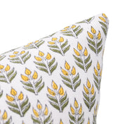 Block print thick cotton white throw pillow cover- ALIA Yellow and White - Fabdivine