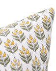 Block print thick cotton white throw pillow cover- ALIA Yellow and White - Fabdivine