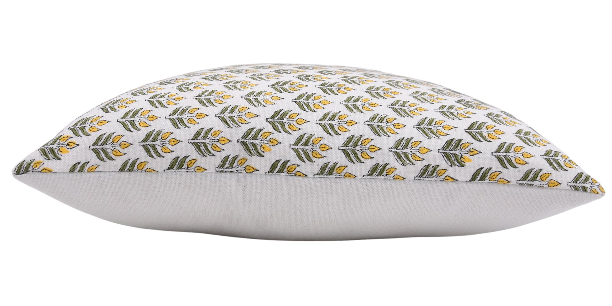 Block print thick cotton white throw pillow cover- ALIA Yellow and White - Fabdivine