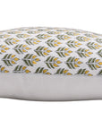 Block print thick cotton white throw pillow cover- ALIA Yellow and White - Fabdivine