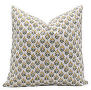 Block print thick cotton white throw pillow cover- ALIA Yellow and White - Fabdivine