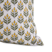 Block print thick cotton white throw pillow cover- ALIA Yellow and White - Fabdivine