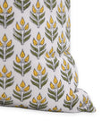 Block print thick cotton white throw pillow cover- ALIA Yellow and White - Fabdivine