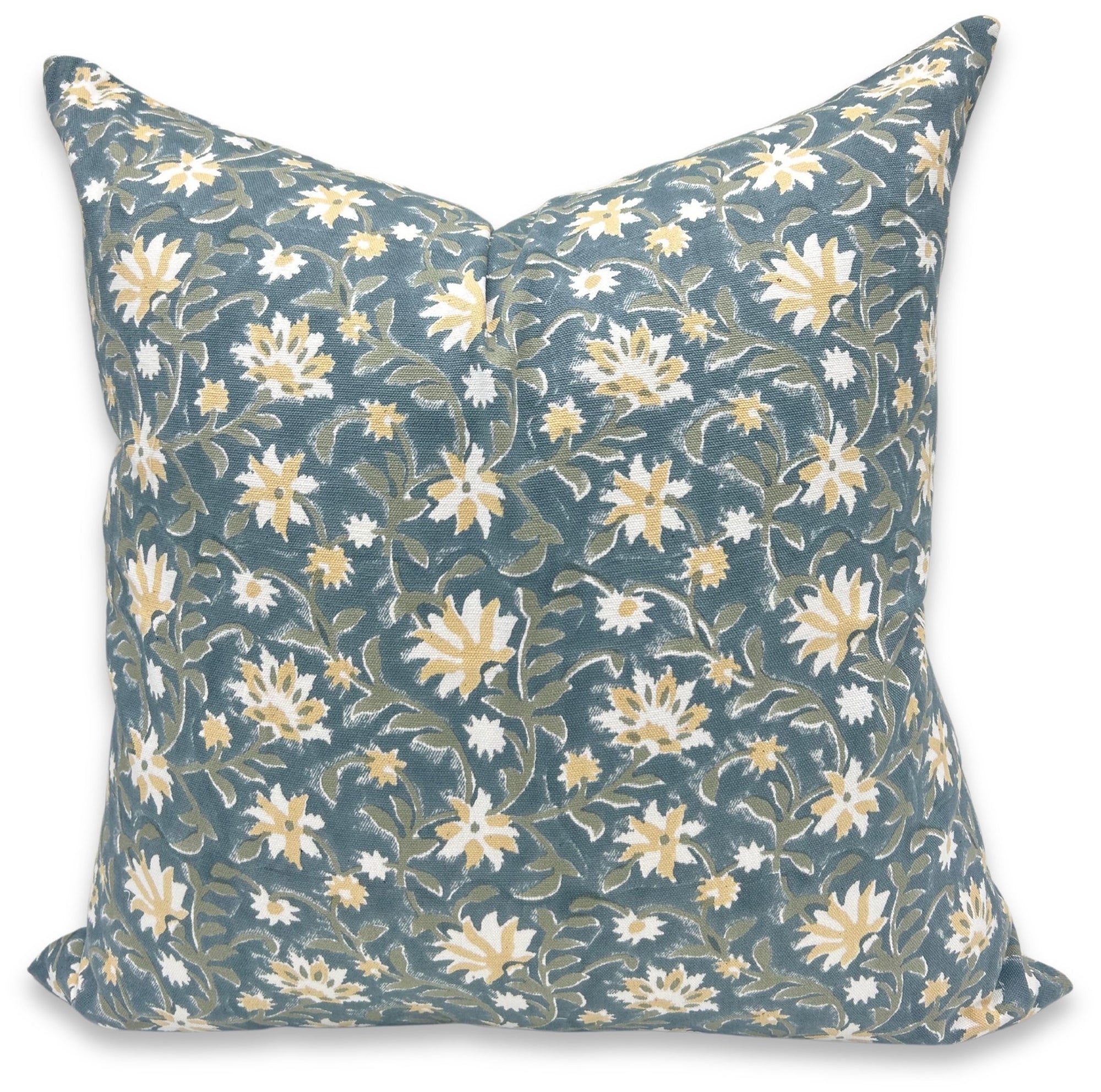 Square block print pillow cover in thick cotton, white color - ARADHANA - Fabdivine