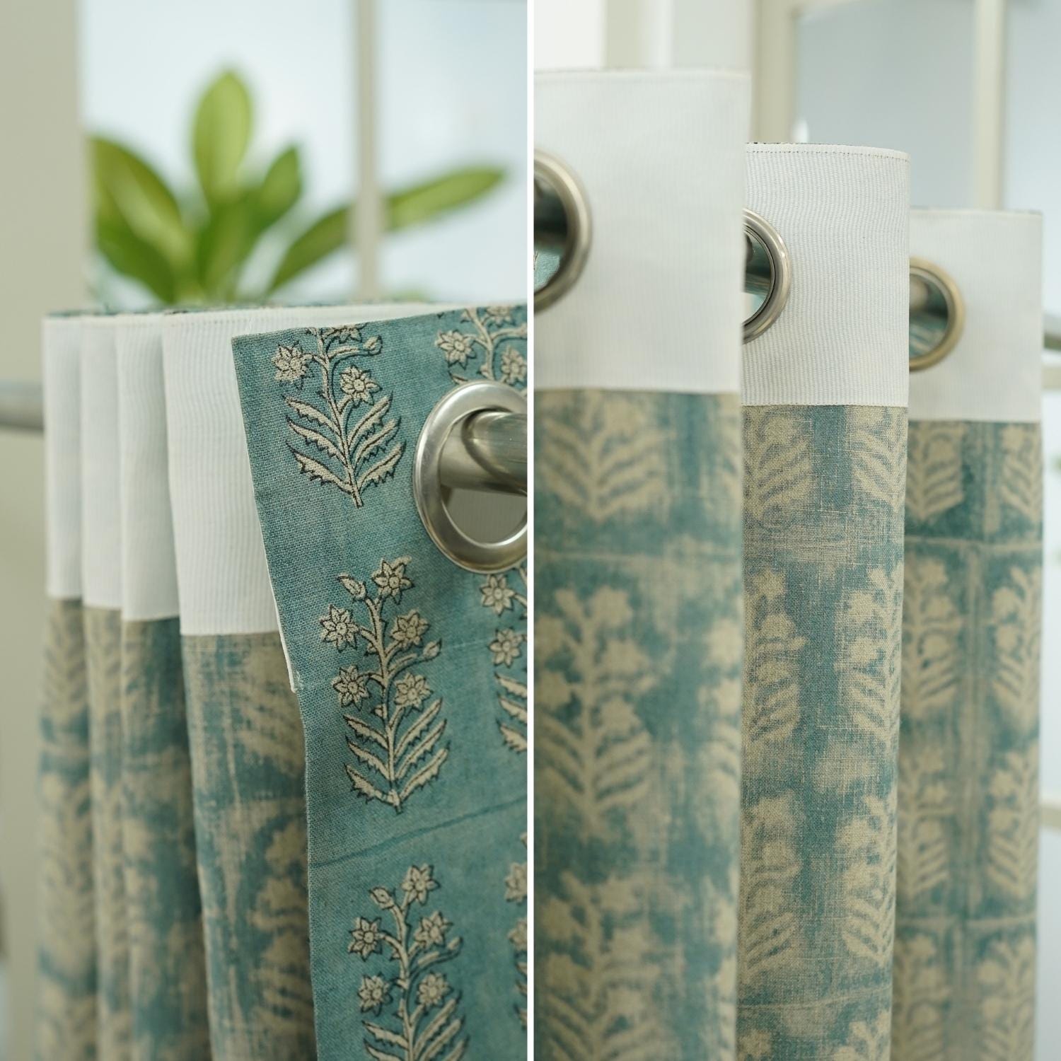 Floral Eyelet Linen Room Curtain - Decorative Pure Linen Fabric Panel - Inderdhanush