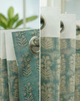 Floral Eyelet Linen Room Curtain - Decorative Pure Linen Fabric Panel - Inderdhanush