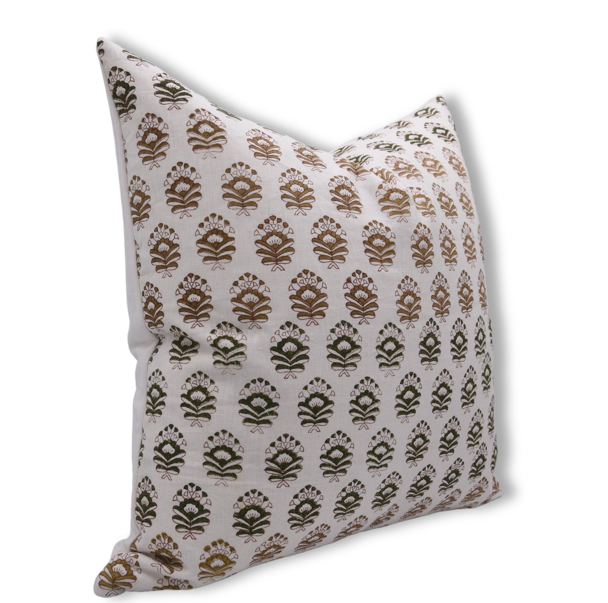 Hand Block Print pure white linen designer pillow cover- BHEESHMA - Fabdivine