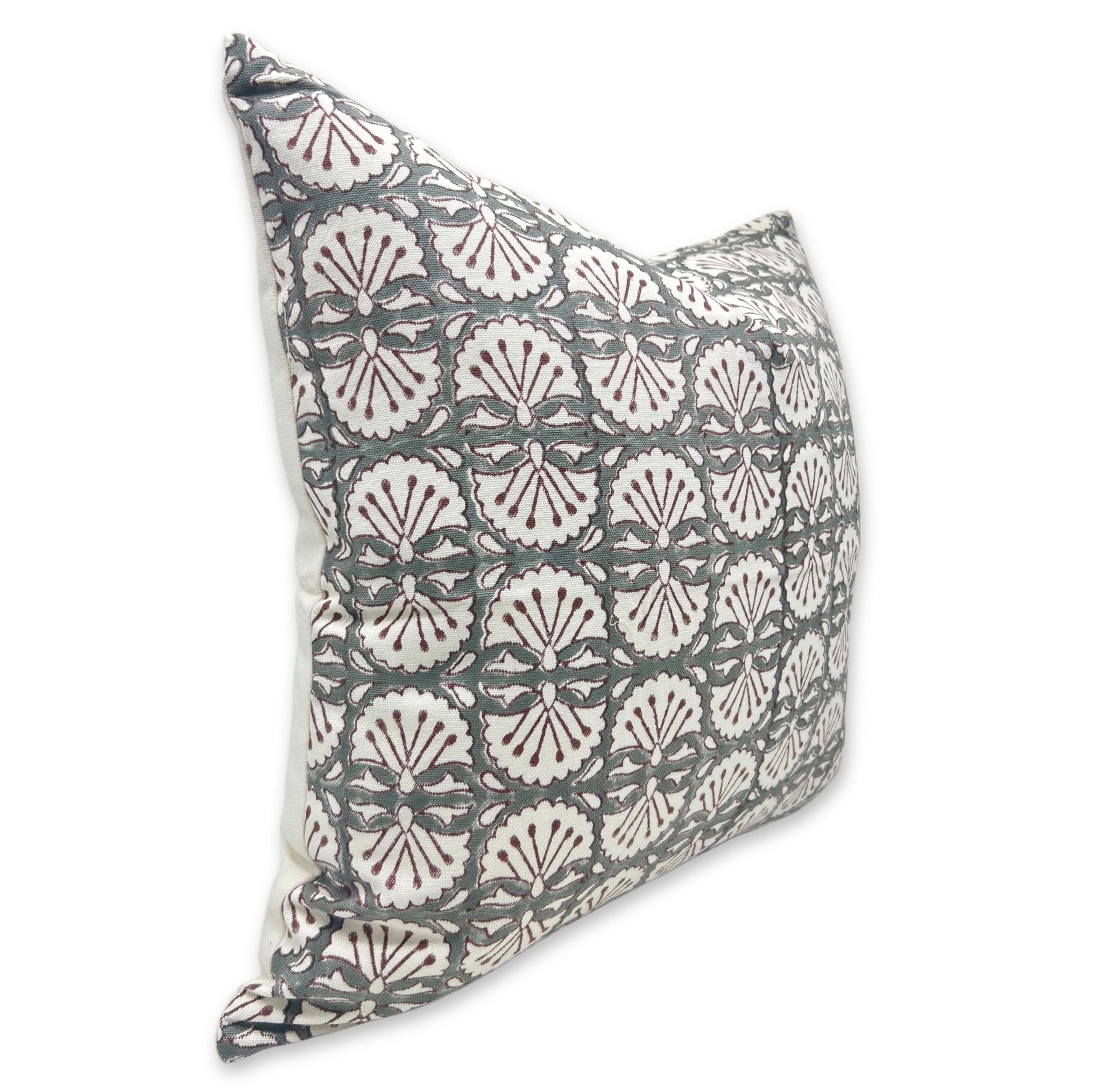 Designer Hand Block Print Thick Cotton White Throw Pillow Cover - BIJHNI - Fabdivine