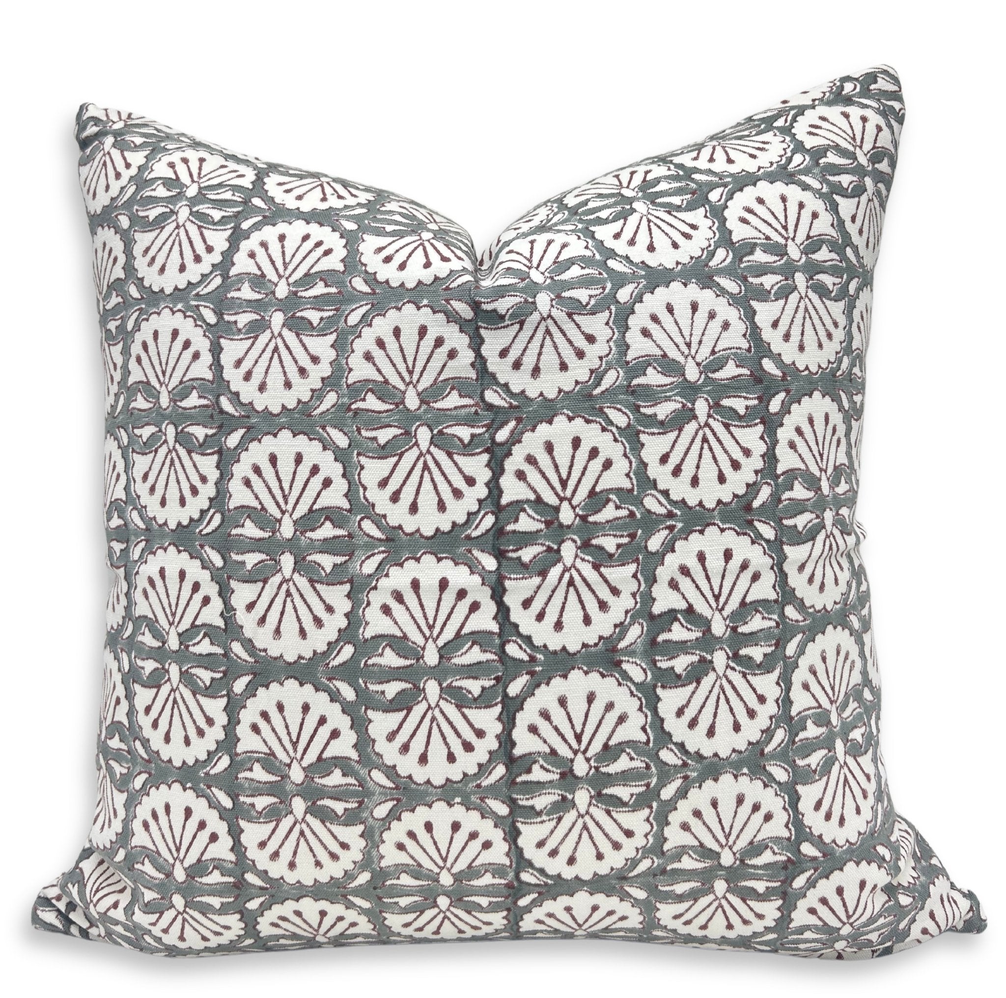 Designer Hand Block Print Thick Cotton White Throw Pillow Cover - BIJHNI - Fabdivine