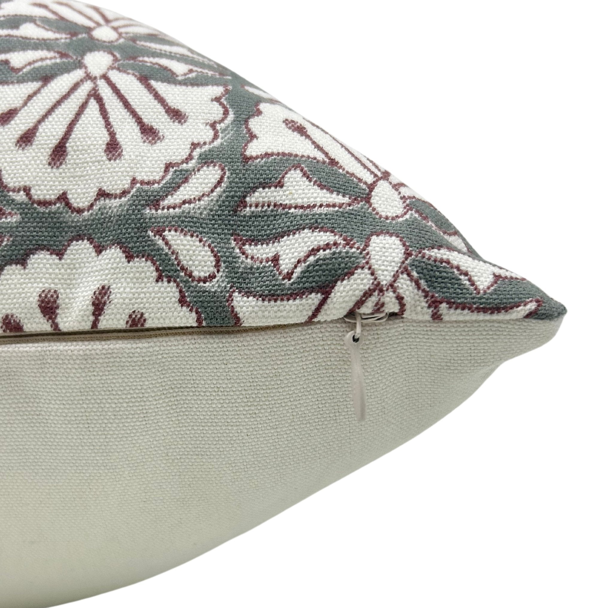 Designer Hand Block Print Thick Cotton White Throw Pillow Cover - BIJHNI - Fabdivine