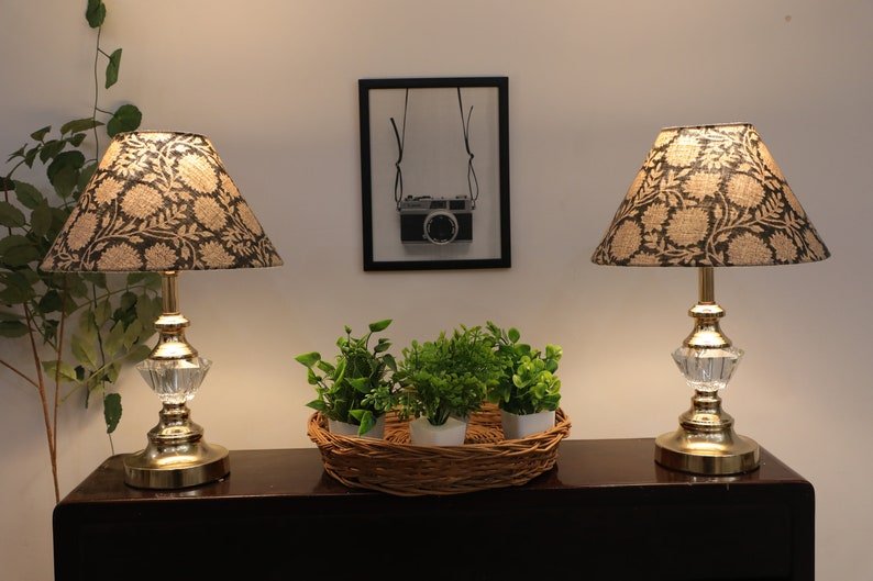 Block print cone lampshade - Rajat - Fabdivine