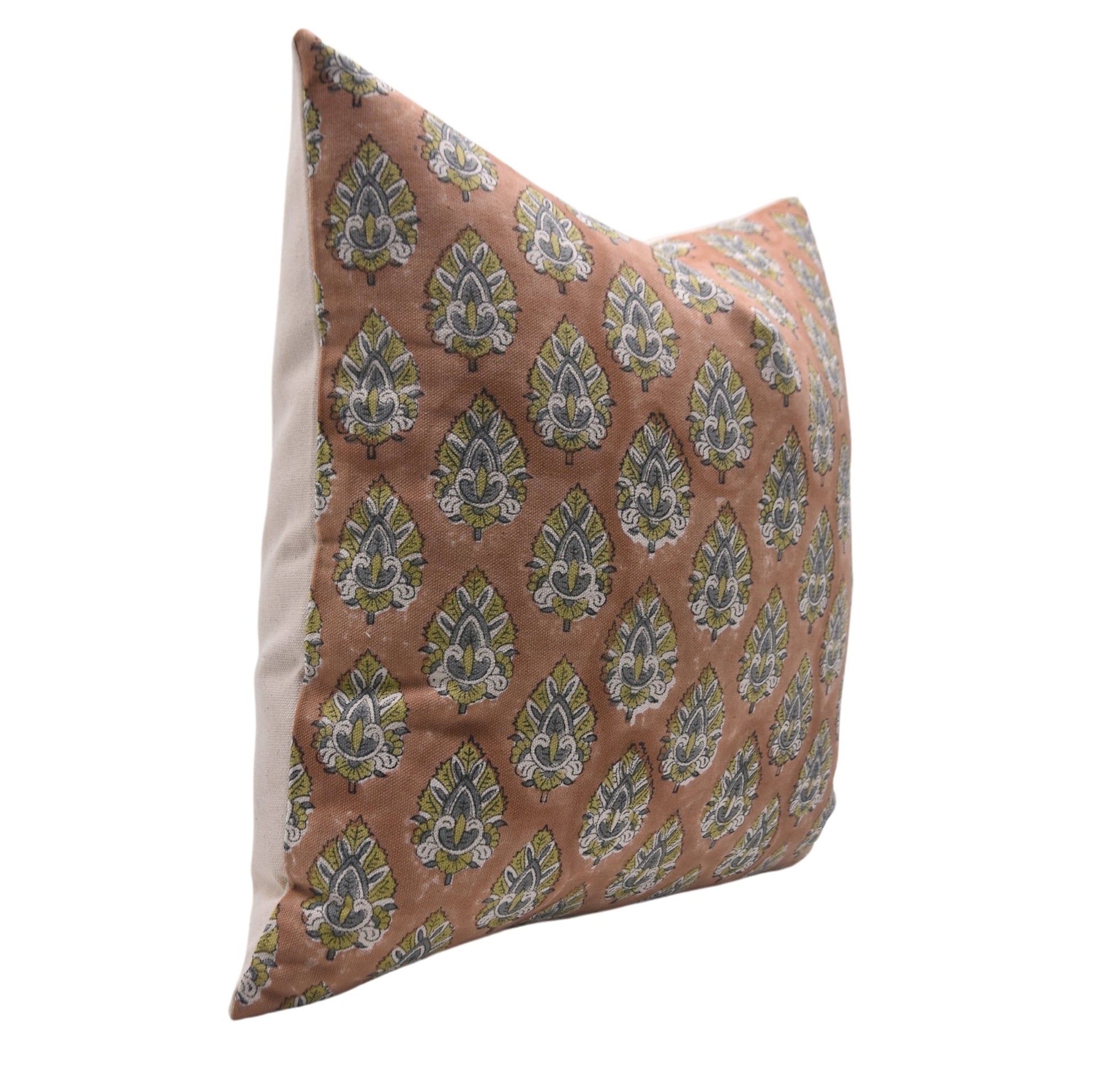 Throw Pillow Cover – Designer Collection of Hand Block Printed Duck Canvas Cotton - BETAL LEAF - Fabdivine