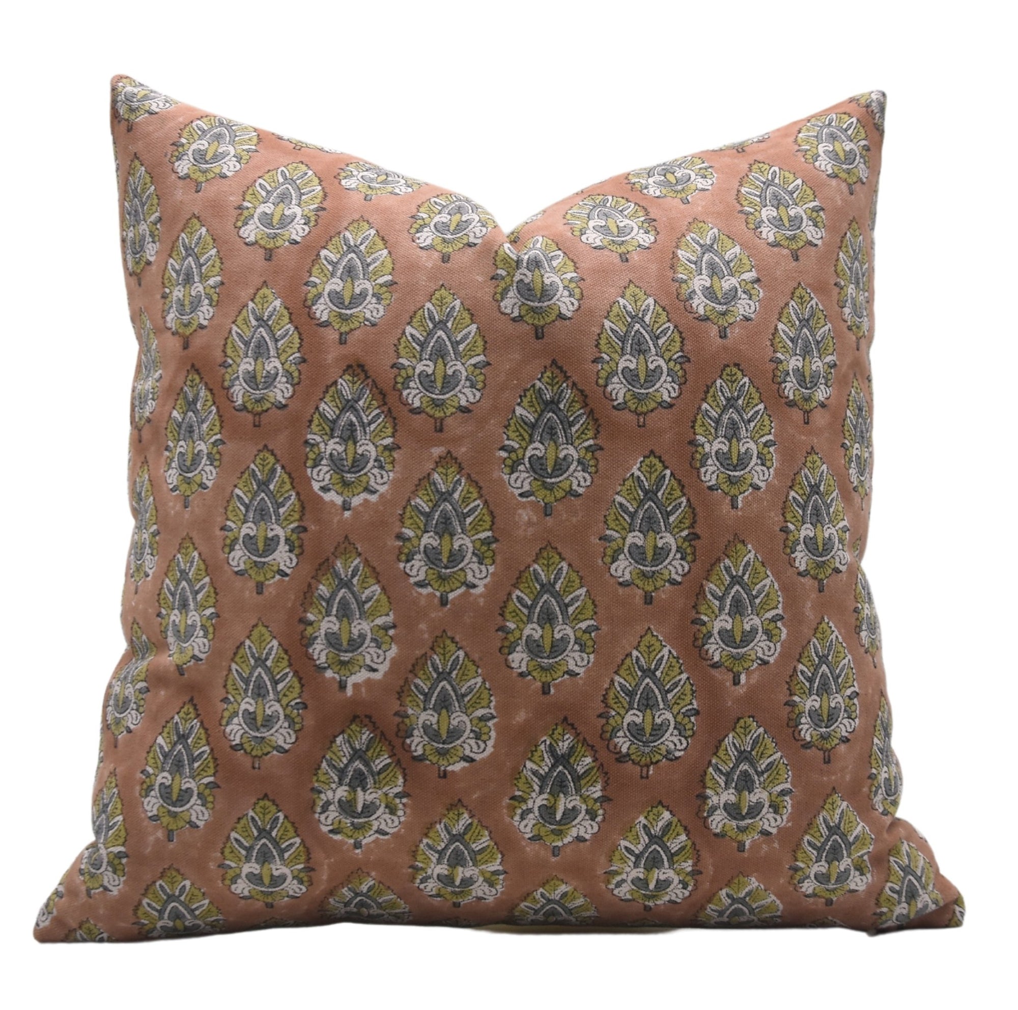 Throw Pillow Cover – Designer Collection of Hand Block Printed Duck Canvas Cotton - BETAL LEAF - Fabdivine