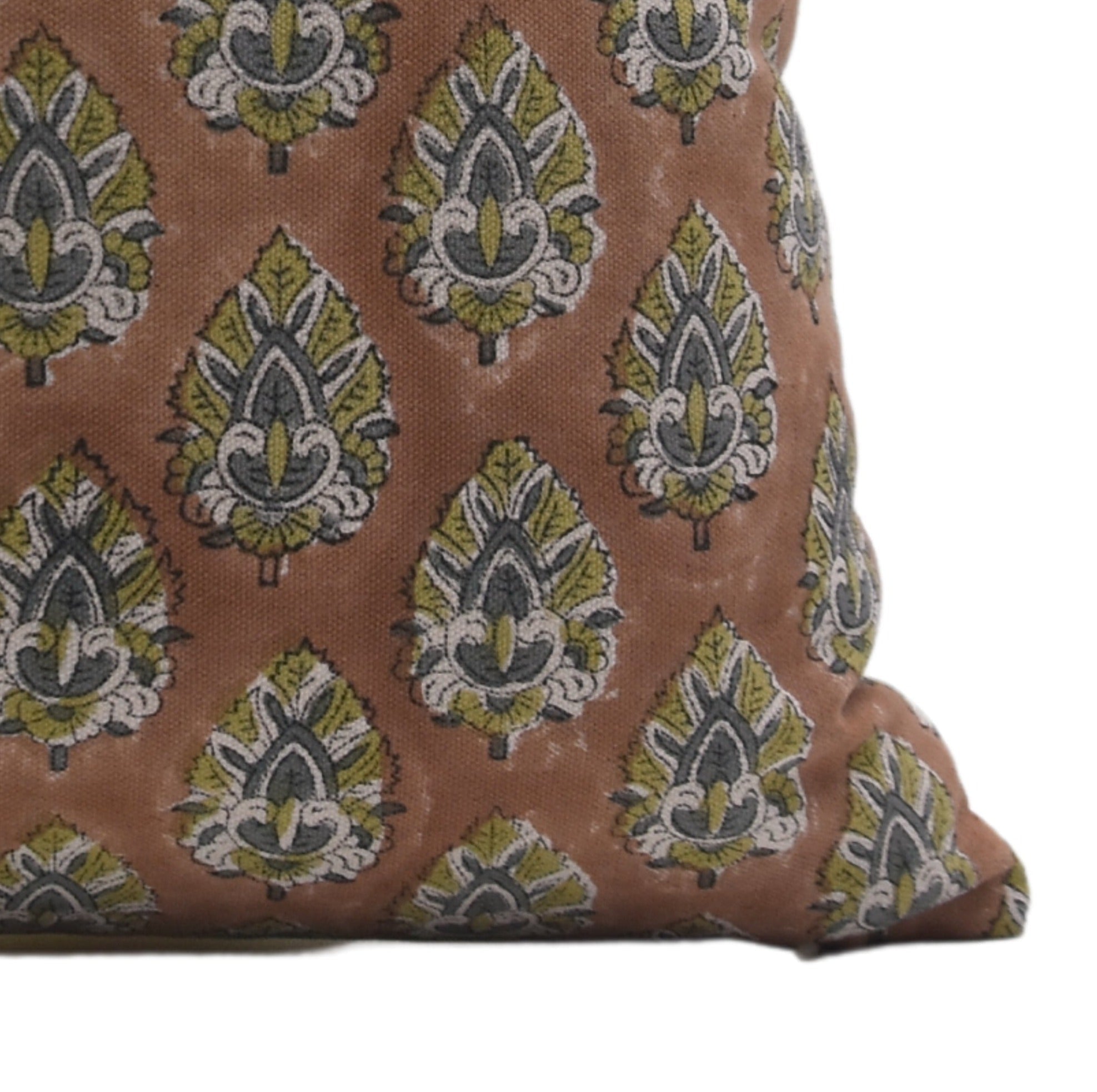 Throw Pillow Cover – Designer Collection of Hand Block Printed Duck Canvas Cotton - BETAL LEAF - Fabdivine