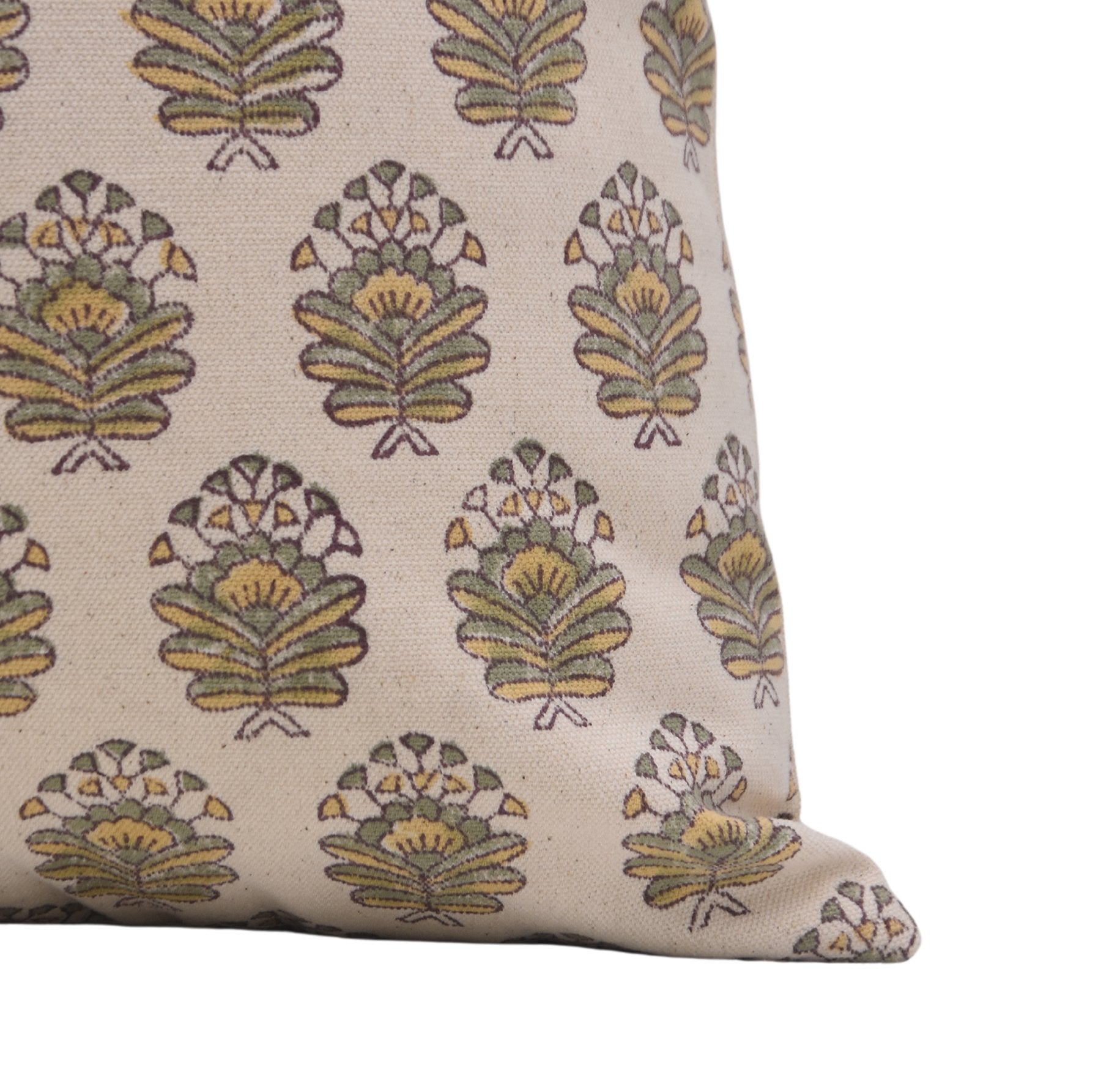 Designer Hand Block Printed Duck Canvas Cotton Throw Pillow Cover - BHEESHMA - Fabdivine