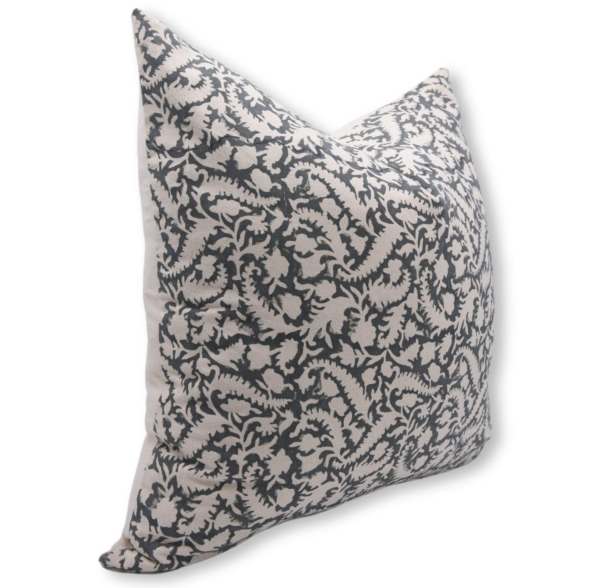 Block print Pillow cover for sofa, couch or bed- Duck Canvas- BLACK FOREST - Fabdivine