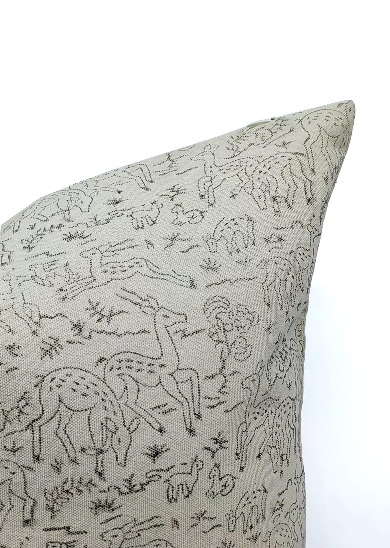 Throw Pillow Cover –Designer Collection of Hand Block Print Duck Canvas Cotton- FOREST DEER - Fabdivine