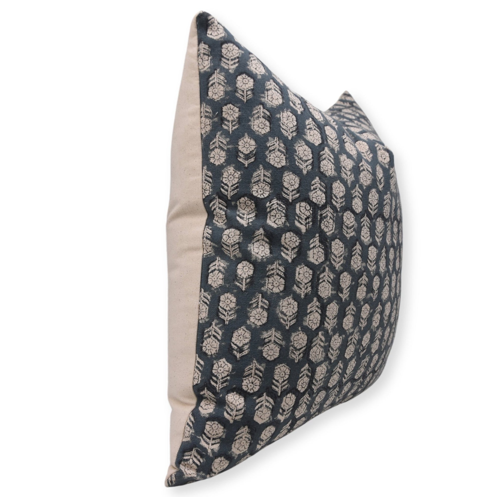 Boho pillow/cushion cover in Duck Canvas Cotton with block print design - TULSI BUTI - Fabdivine