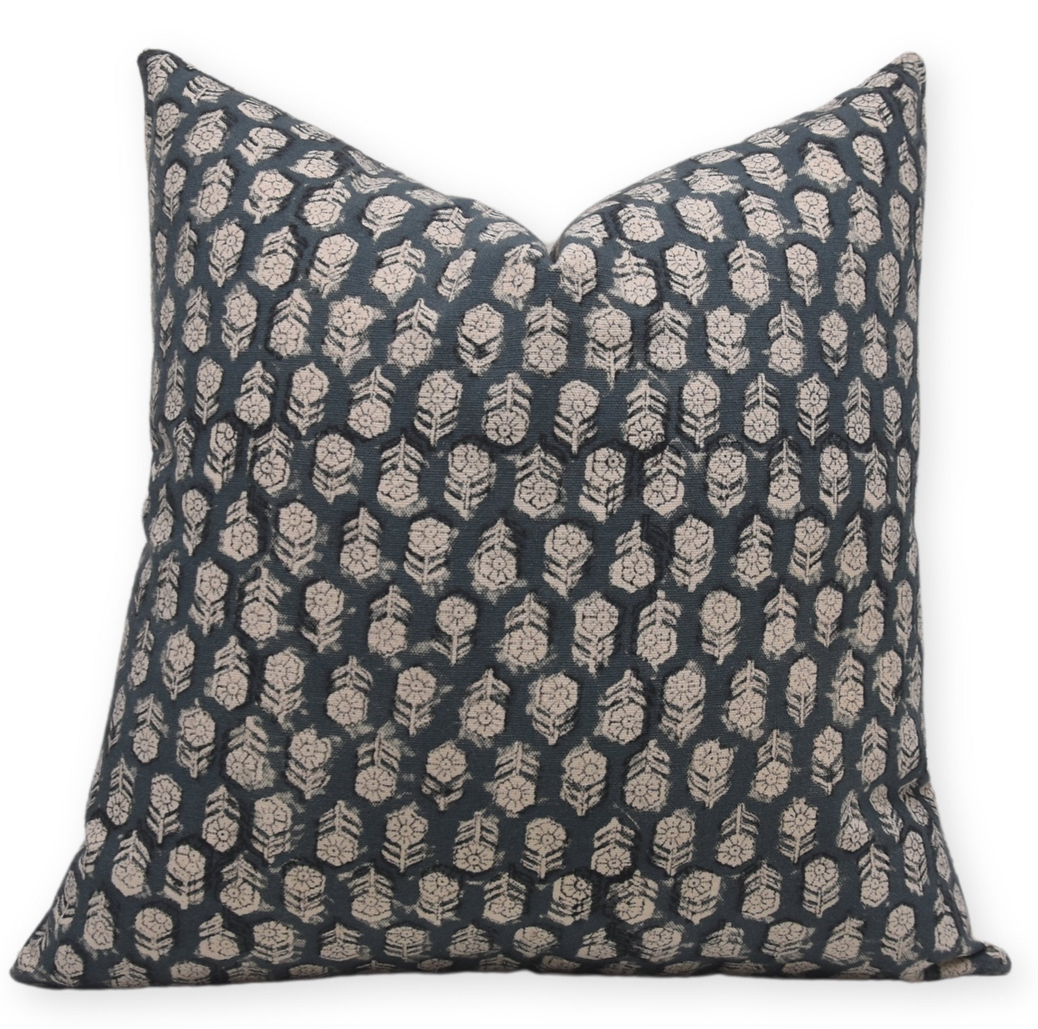 cushion cover in Duck Canvas Cotton with block print design - TULSI BUTI - Fabdivine