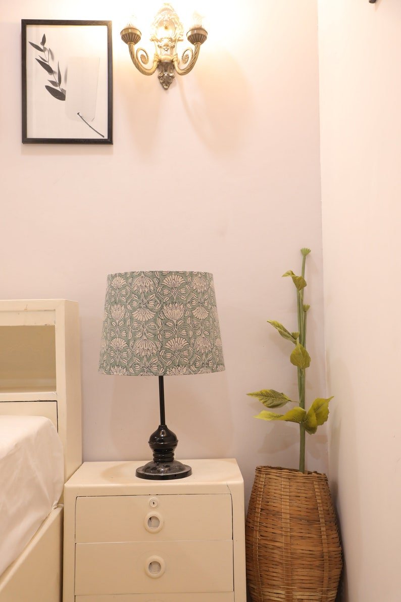 Block print drum lampshade - Ulta sidha kamal - Fabdivine