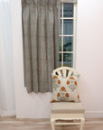 Handmade Floral Window Curtain in Indian Linen - Block Print Design - Kabutar Jaal