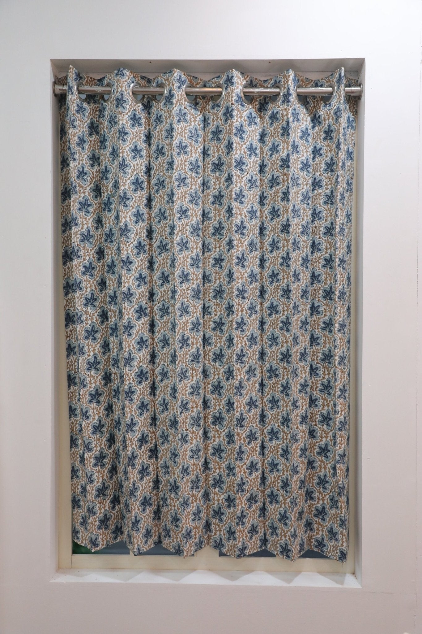 Block Print Floral Curtain: PUSHPSAMHITA - Fabdivine