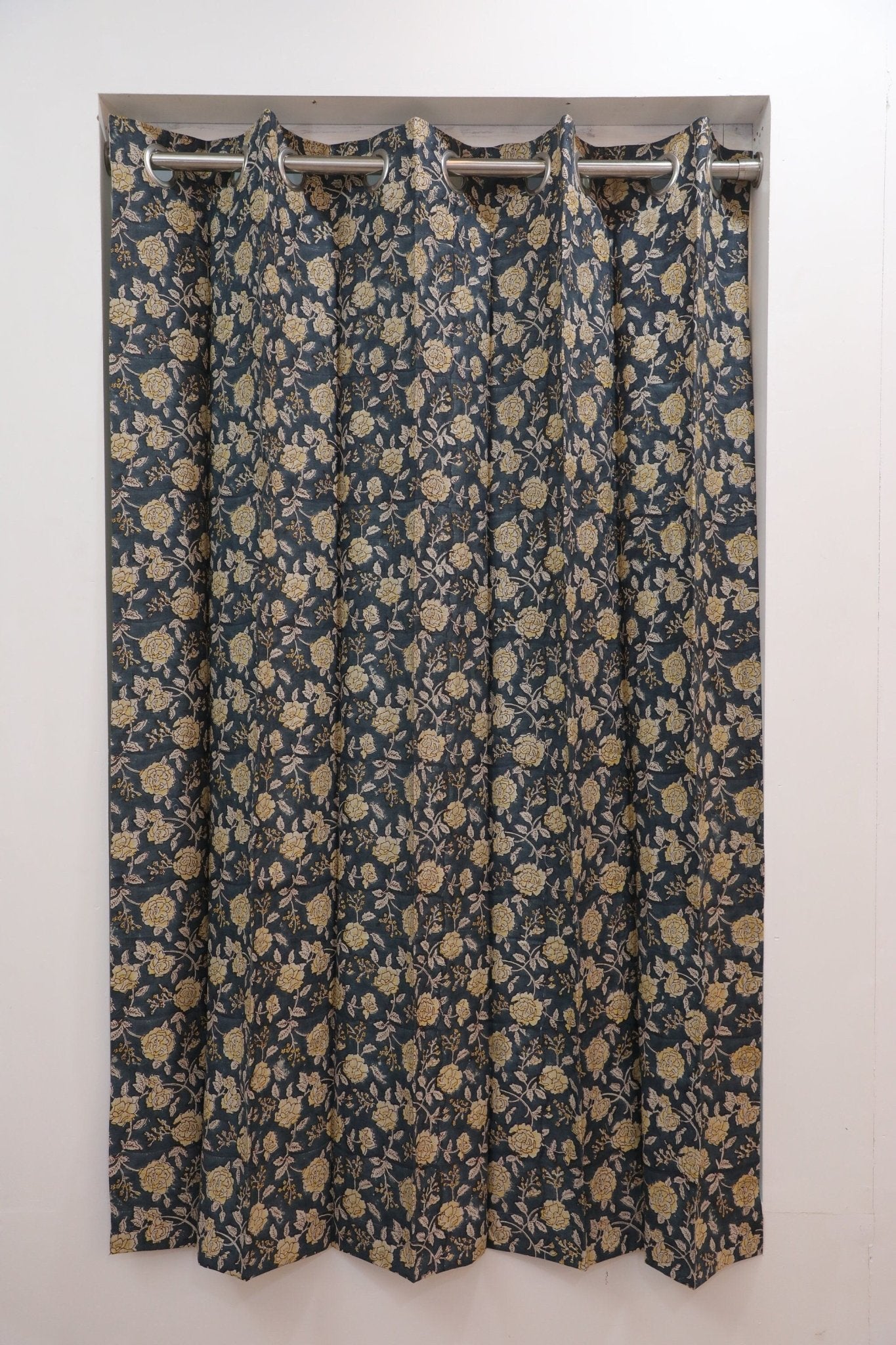 Linen Floral Block Print Curtain - Handmade Farmhouse Décor in Indian Fabric - Rameshwaram