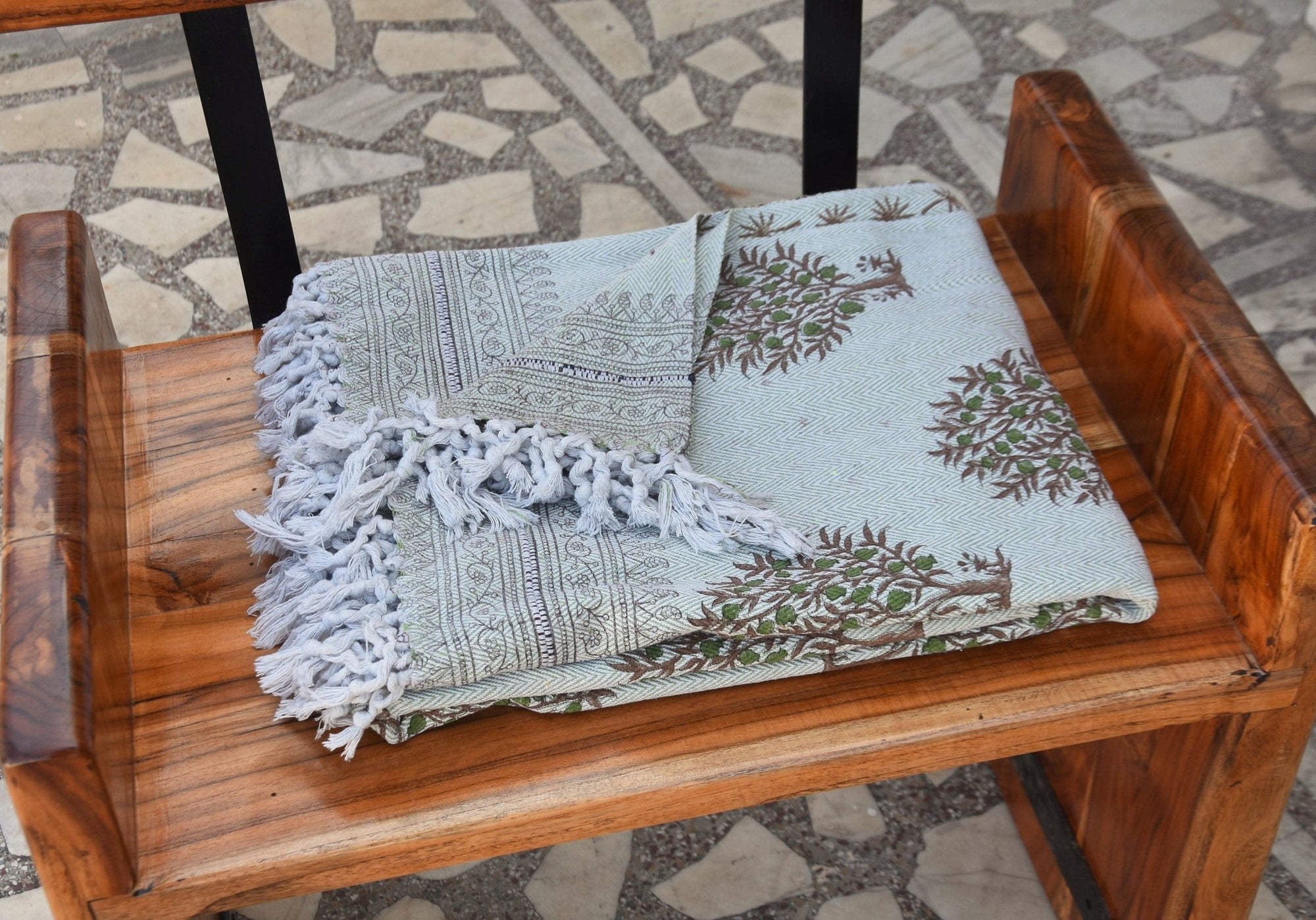 BLOCK PRINT HANDWOVEN THROW - ANAR - Fabdivine