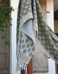 BLOCK PRINT HANDWOVEN THROW - BETEL LEAF - Fabdivine