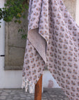 BLOCK PRINT HANDWOVEN THROW - COASTAL TULIP - Fabdivine