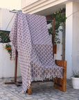 BLOCK PRINT HANDWOVEN THROW - COASTAL TULIP - Fabdivine