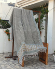 BLOCK PRINT HANDWOVEN THROW - DAMARU SAAPT PATTI - Fabdivine