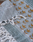 BLOCK PRINT HANDWOVEN THROW - DAMARU SAAPT PATTI - Fabdivine